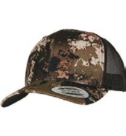 Gorra trucker con rejilla Flexfit Classics® Veil Camo™ Retro Trucker Cap personalizada con logo