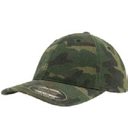 Gorra de poliéster de 6 paneles Flexfit Flexfit Garment Washed Camo personalizada con logo